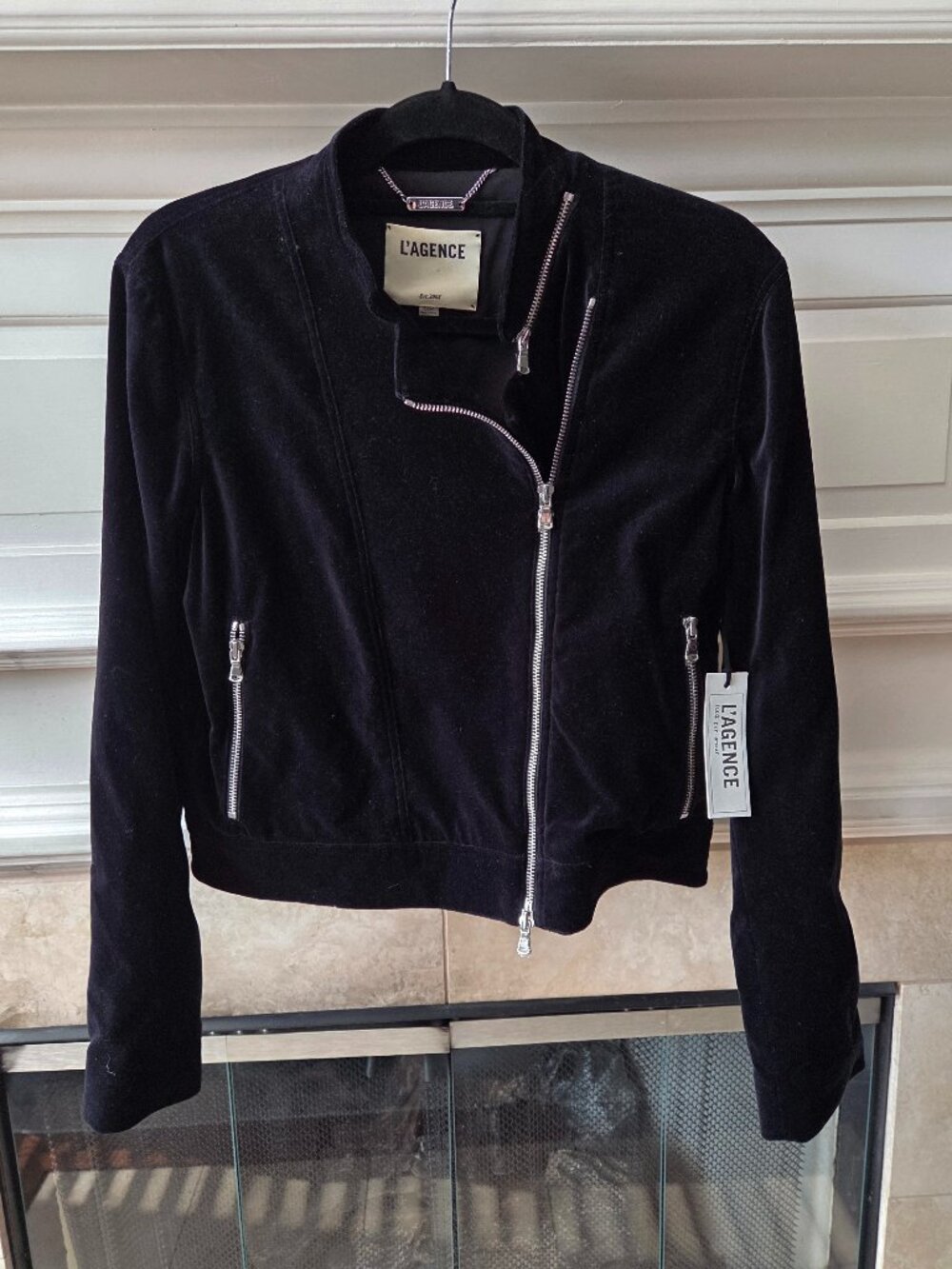 L'AGENCE Devon Black Velvet Moto Biker Jacket NWT Size Small S Asymmetrical